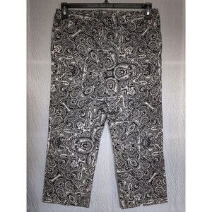 Ann Taylor Black & White Paisley Straight Crop Pants Sz 8P‎ Cotton Blend Stretch